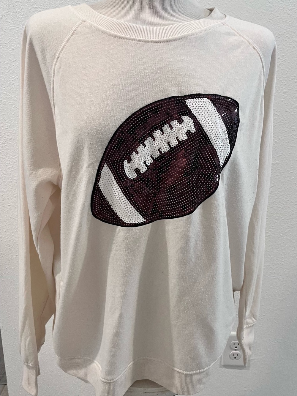 Philosophy Cream Lightweight Sweatshirt with Sequin Football Applique